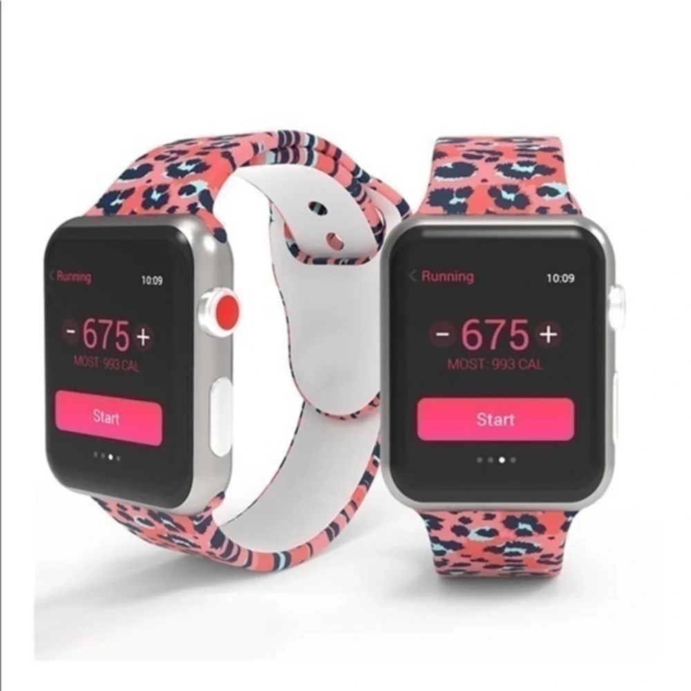 Pink Leopard Print Apple Watch Band 38mm 40mm Long Silicone Strap NWT